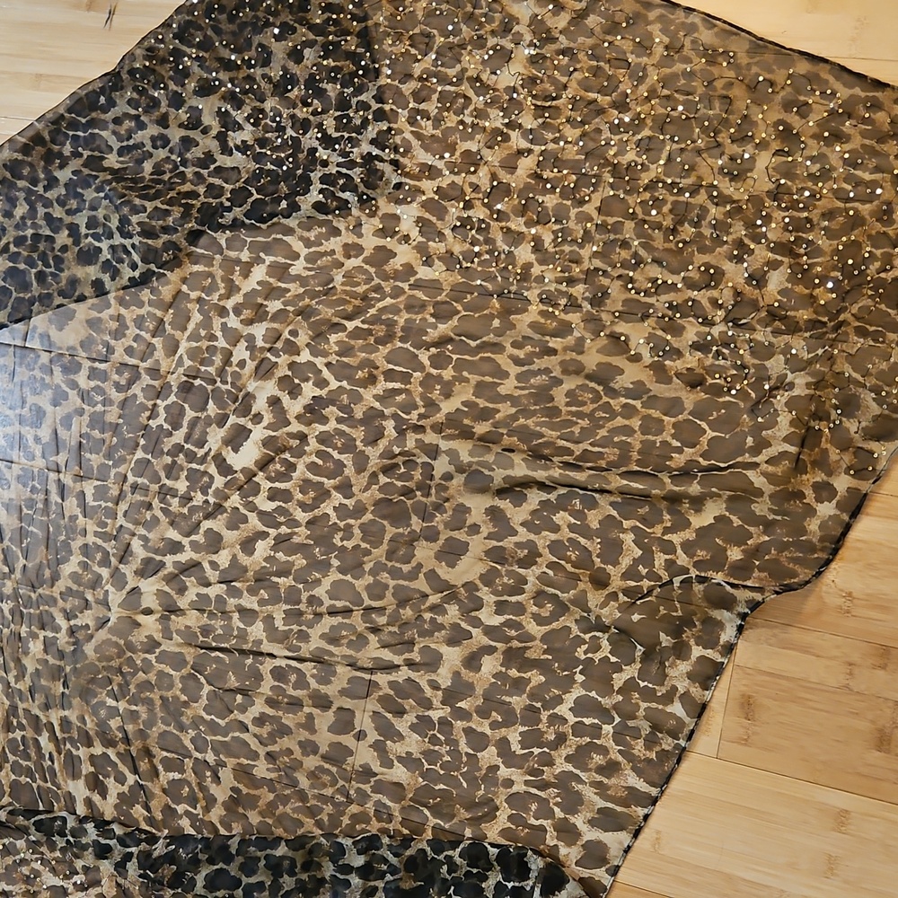 Leopard Print Sheer Scarf with Sequins Large - Picture 2 of 4